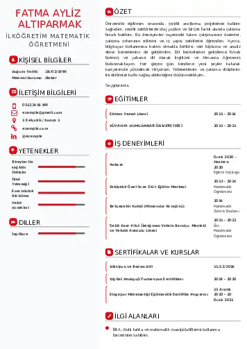 Matematik Öğretmeni Cv Örnekleri cv indir
